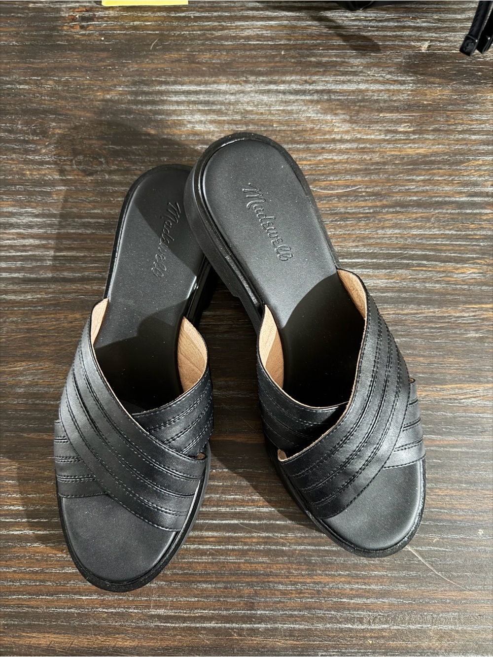 Madewell Black Leather Slide Sandals Worn Once Size 11